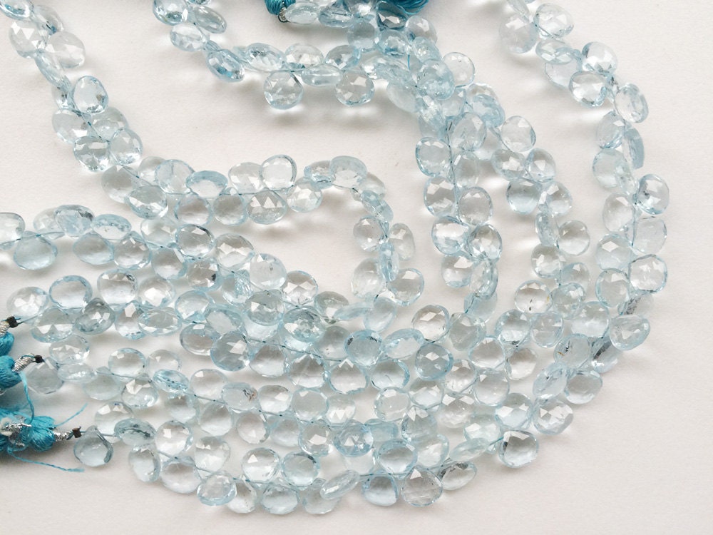 7mm Swiss Blue Topaz Beads Faceted Heart Beads, Blue Topaz Faceted Heart Briolettes, Original Blue Topaz For Jewelry (10pcs To 20pcs Option)