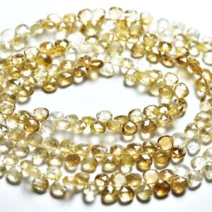 8 Inches - Beautiful Natural Micro Faceted Imperial Topaz Heart Briolette - Size Is 5 Mm #1233 8 Inches - Beautiful Natural Micro Faceted Imperial Topaz Heart Briolette - Size Is 5 Mm #1233