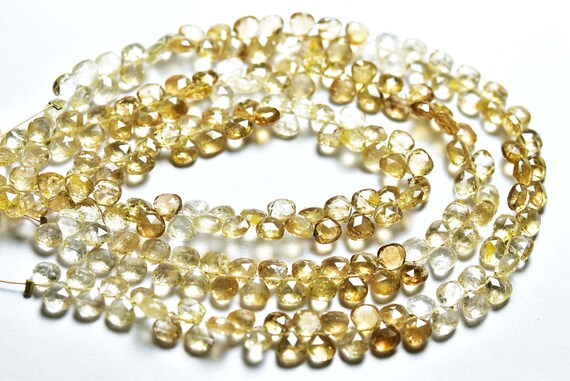 8 Inches - Beautiful Natural Micro Faceted Imperial Topaz Heart Briolette - Size Is 5 Mm #1233