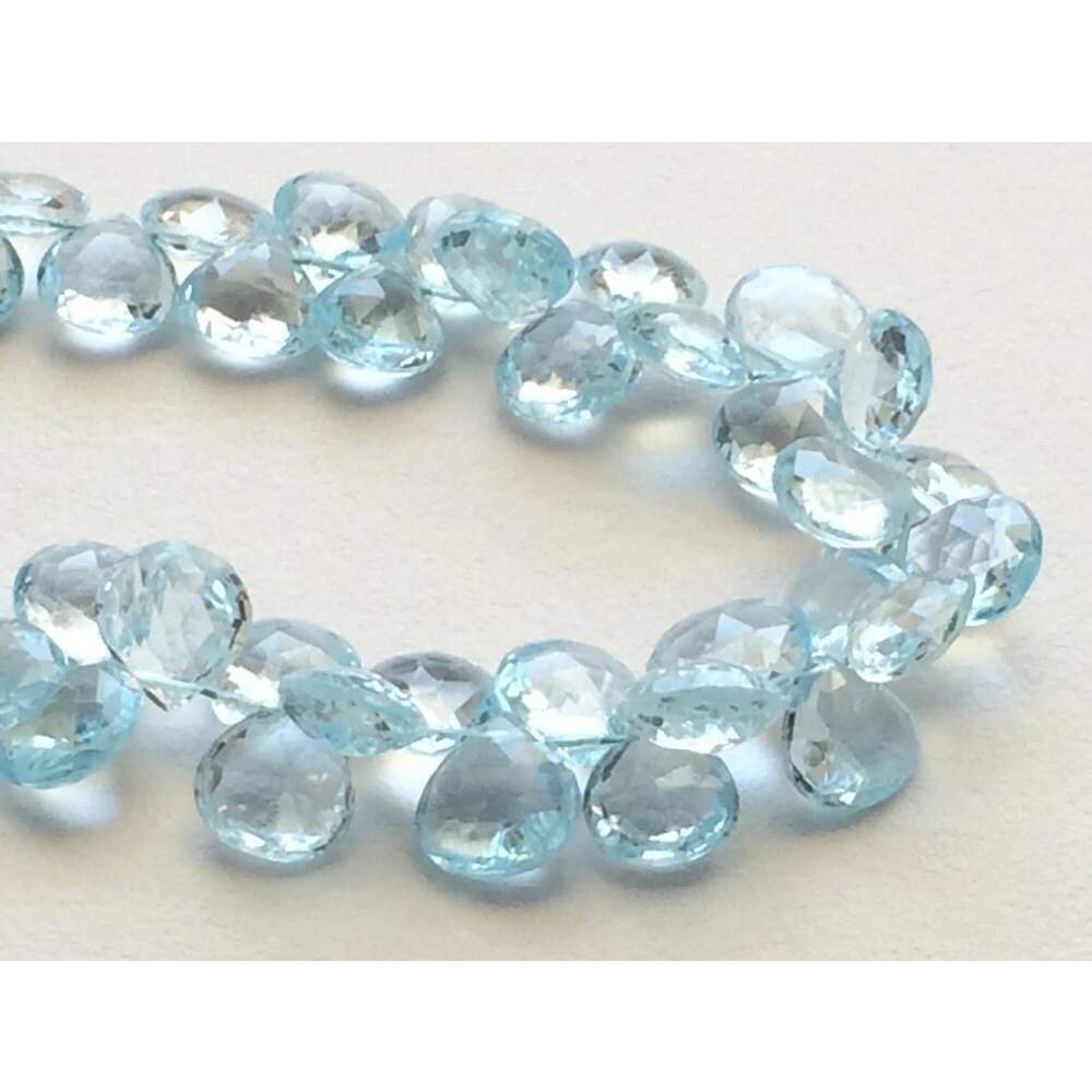 8mm Swiss Blue Topaz Beads Faceted Heart Beads, Blue Topaz Faceted Heart Briolettes, Original Blue Topaz For Jewelry 10 Pieces