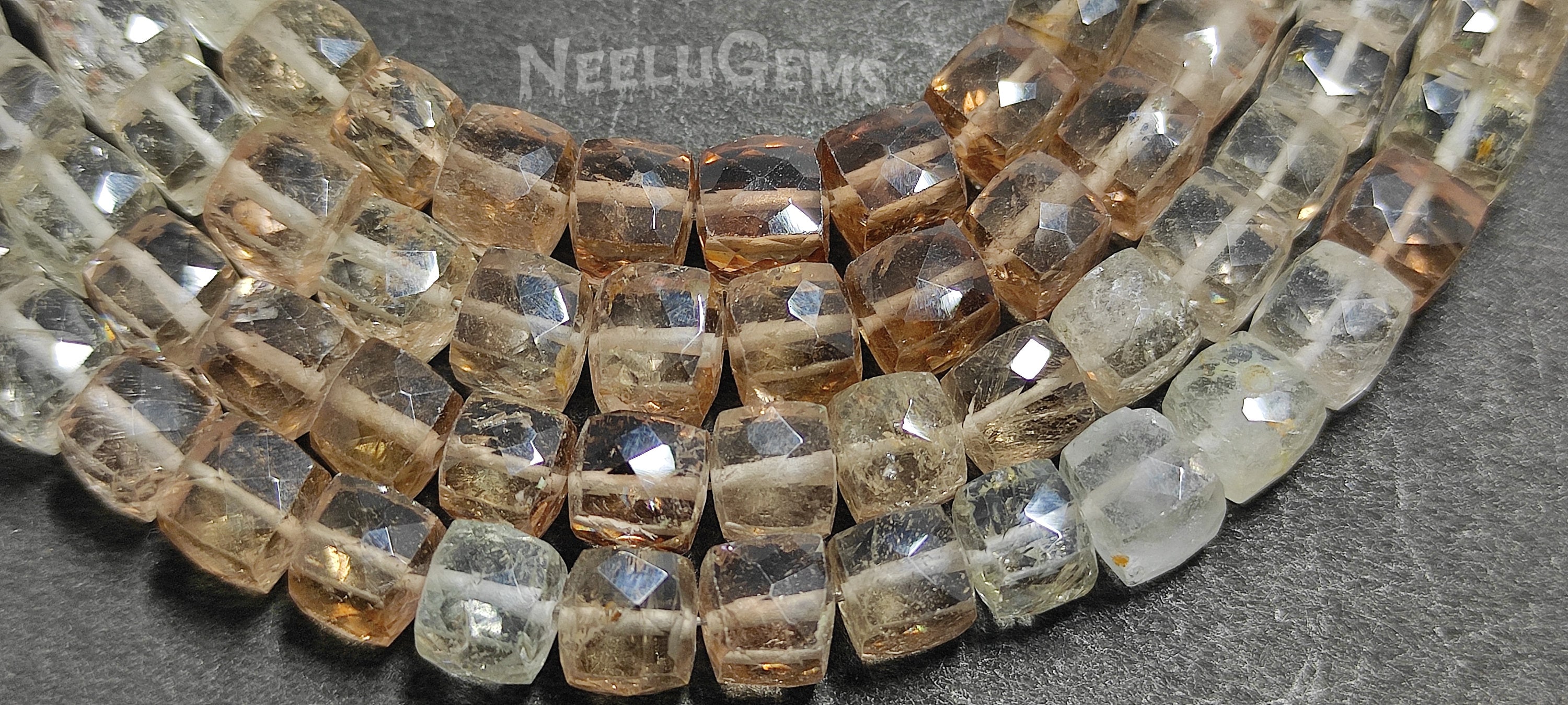 Aaa+ Imperial Topaz Faceted Cube Box Beads,natural Imperial Topaz Briolette Cube Beads,8" Gemstone Beads For Handmade Jewelry