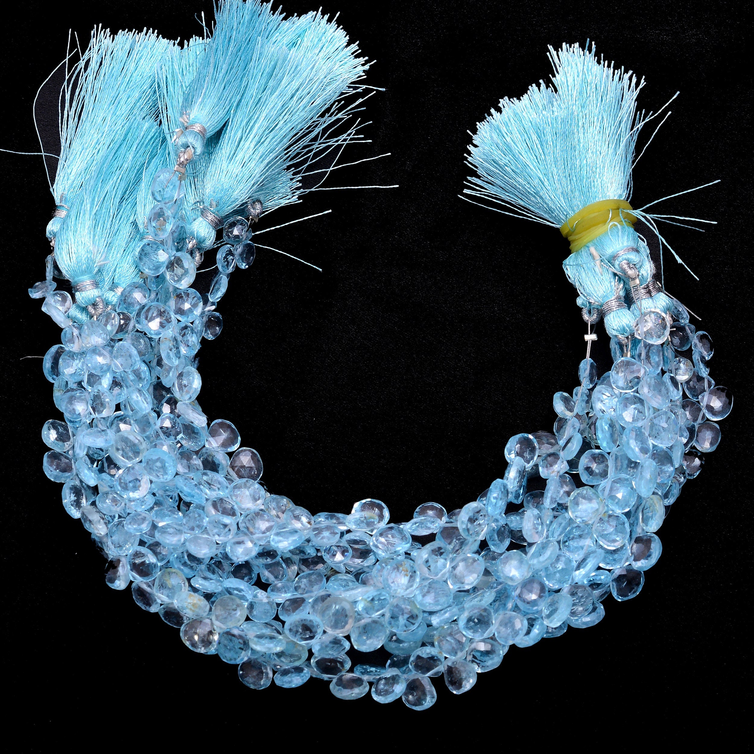 Aaa+ Sky Blue Topaz Gemstone 5mm-6mm Heart Briolette Beads , Natural Fine Blue Topaz Faceted Semi Precious Gemstone Loose Beads , 8" Strand