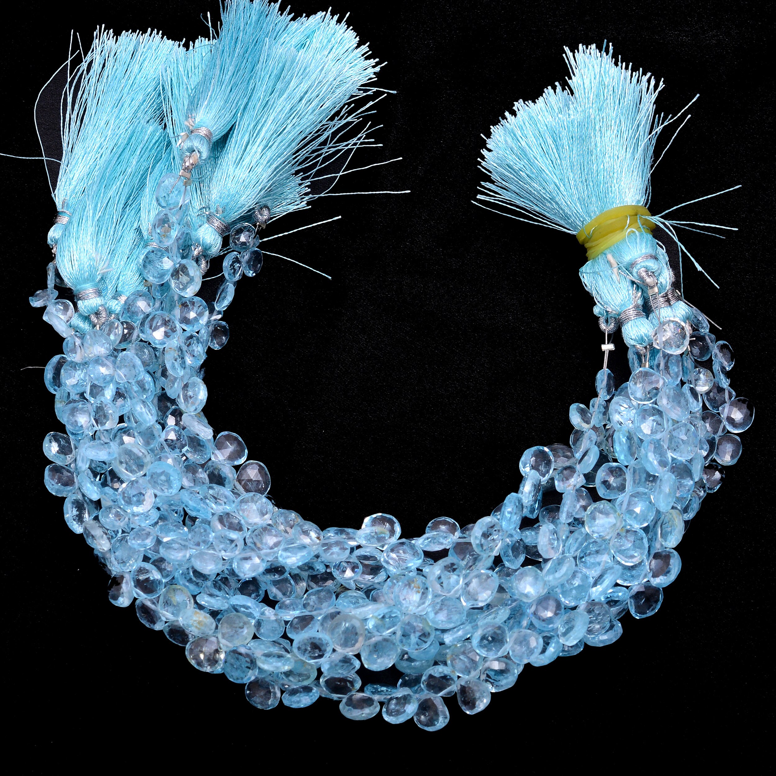 Aaa+ Sky Blue Topaz Gemstone 7mm-8mm Heart Briolette Beads , Natural Fine Blue Topaz Faceted Semi Precious Gemstone Loose Beads , 8" Strand