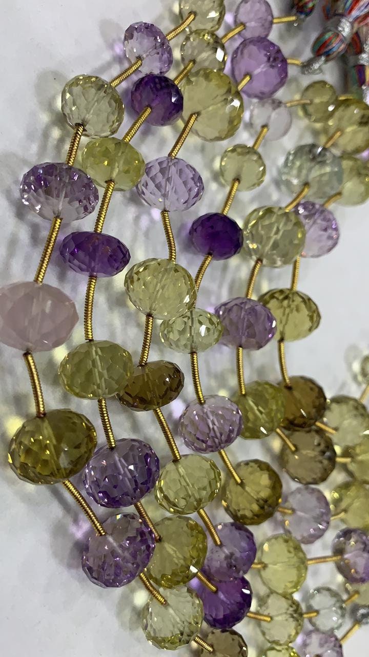 Beautiful Natural Multi Stone Gemstone Beads, 11-12 Mm Bead Size , 11-12 Pieces Concave Cut (lemon Topaz, Purple Amethyst, Green Amethyst) Beautiful Natural Multi Stone Gemstone Beads, 11-12 Mm Bead Size , 11-12 Pieces Concave Cut (lemon Topaz, Purple Amethyst, Green Amethyst)
