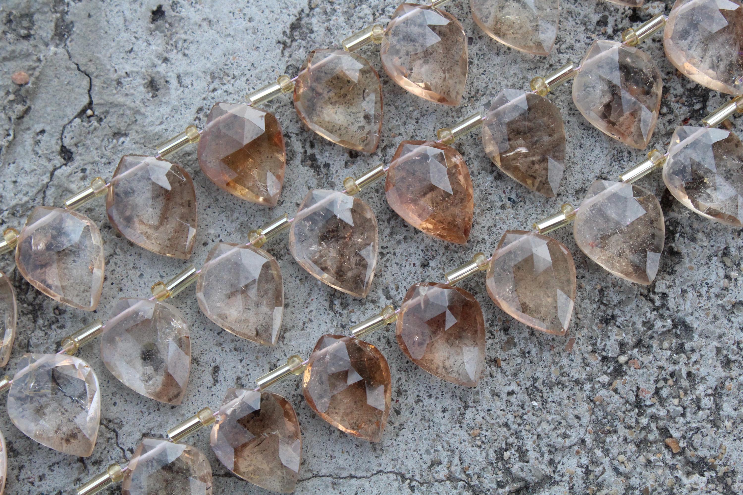 Brown Topaz Gemstone Faceted Briolette Beads | 10-piece Leaf-shape I Size 11x15 Mm | Jewelry Setting (c612)