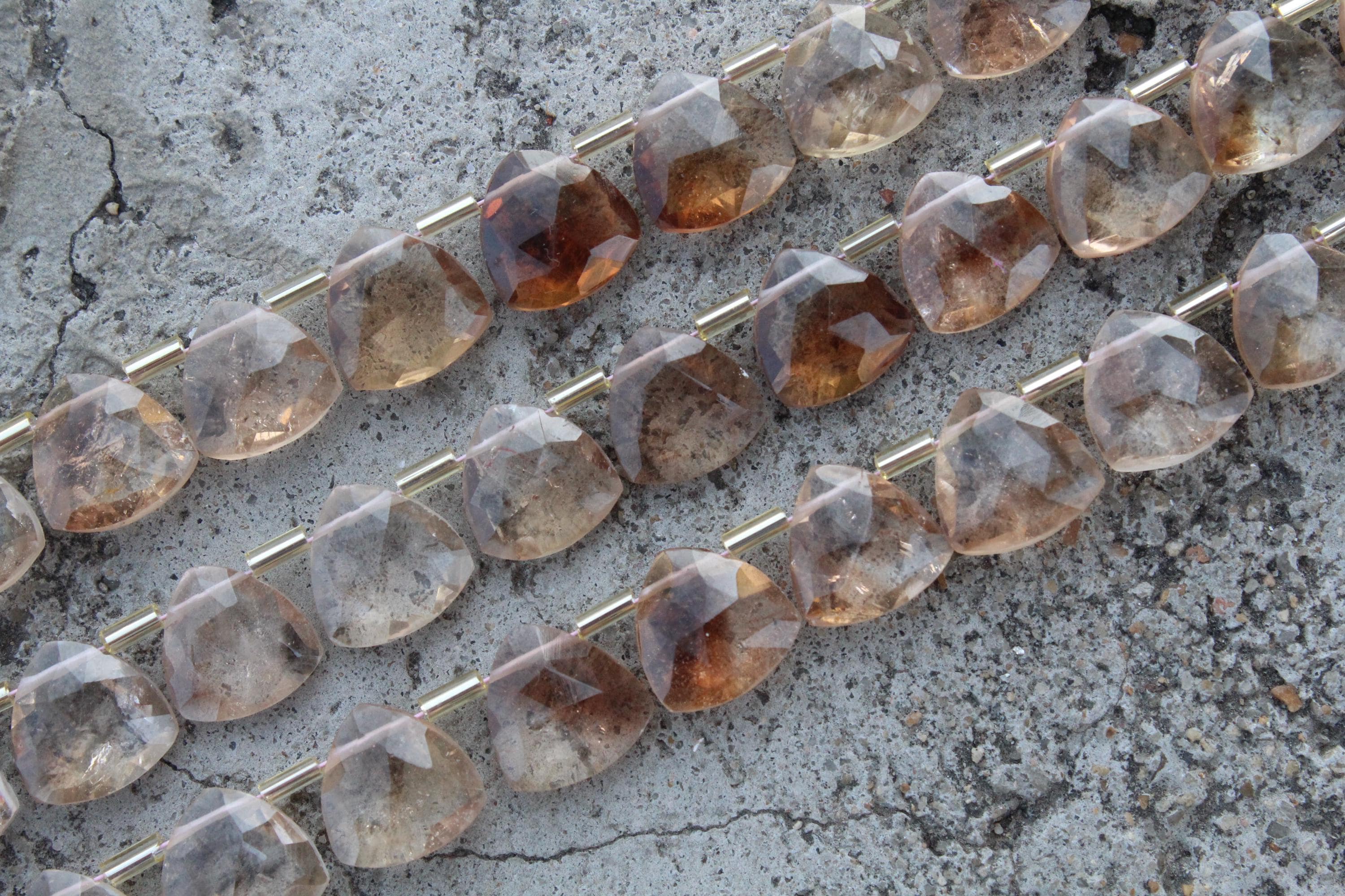 Brown Topaz Gemstone Faceted Briolette Beads | 12-piece Leaf-shape I Size 10x10 Mm | Jewelry Setting (c611)