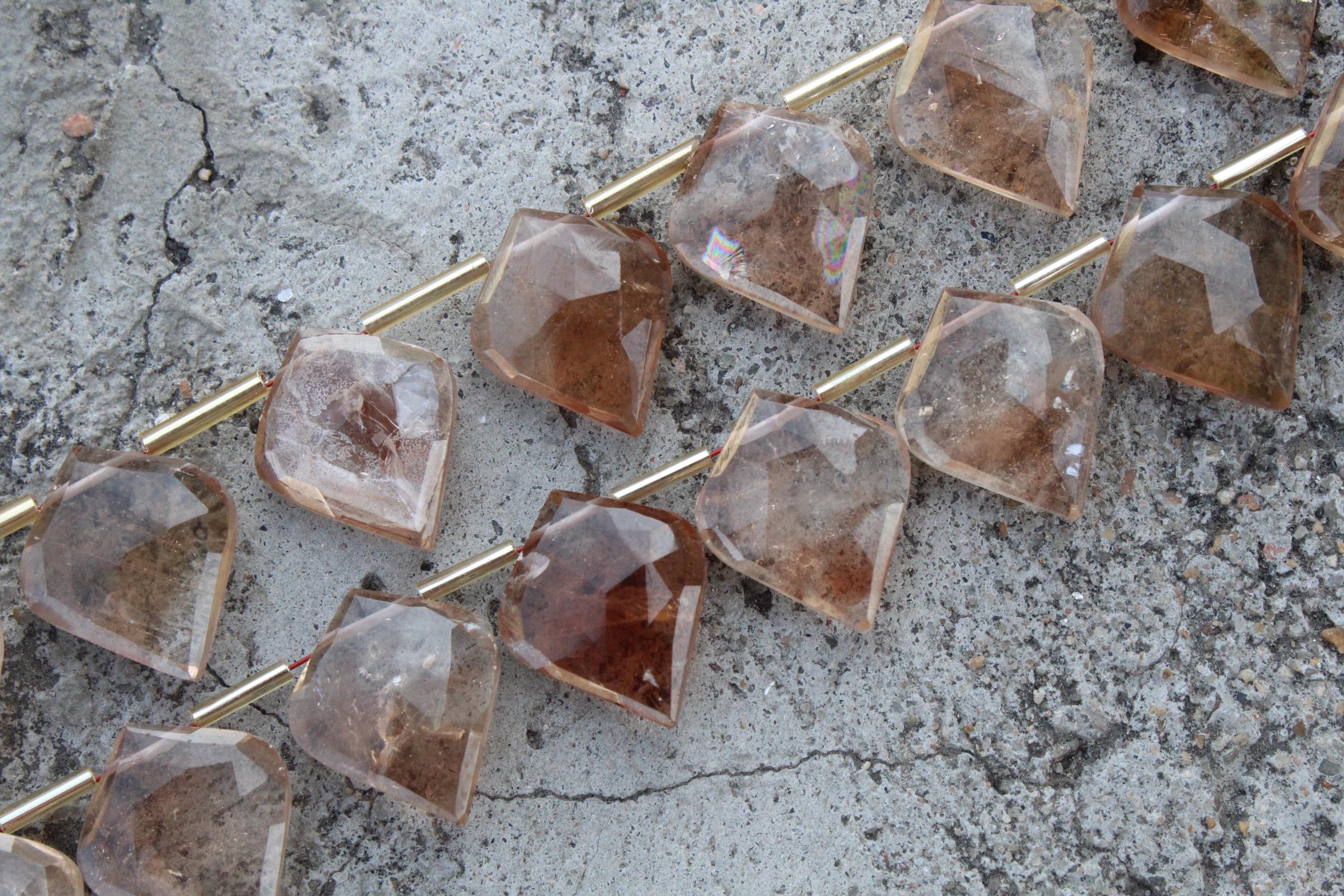 Brown Topaz Gemstone Faceted Briolette Beads | 12-piece Leaf-shaped I Size—15x18 Mm | Jewelry Setting (c606)