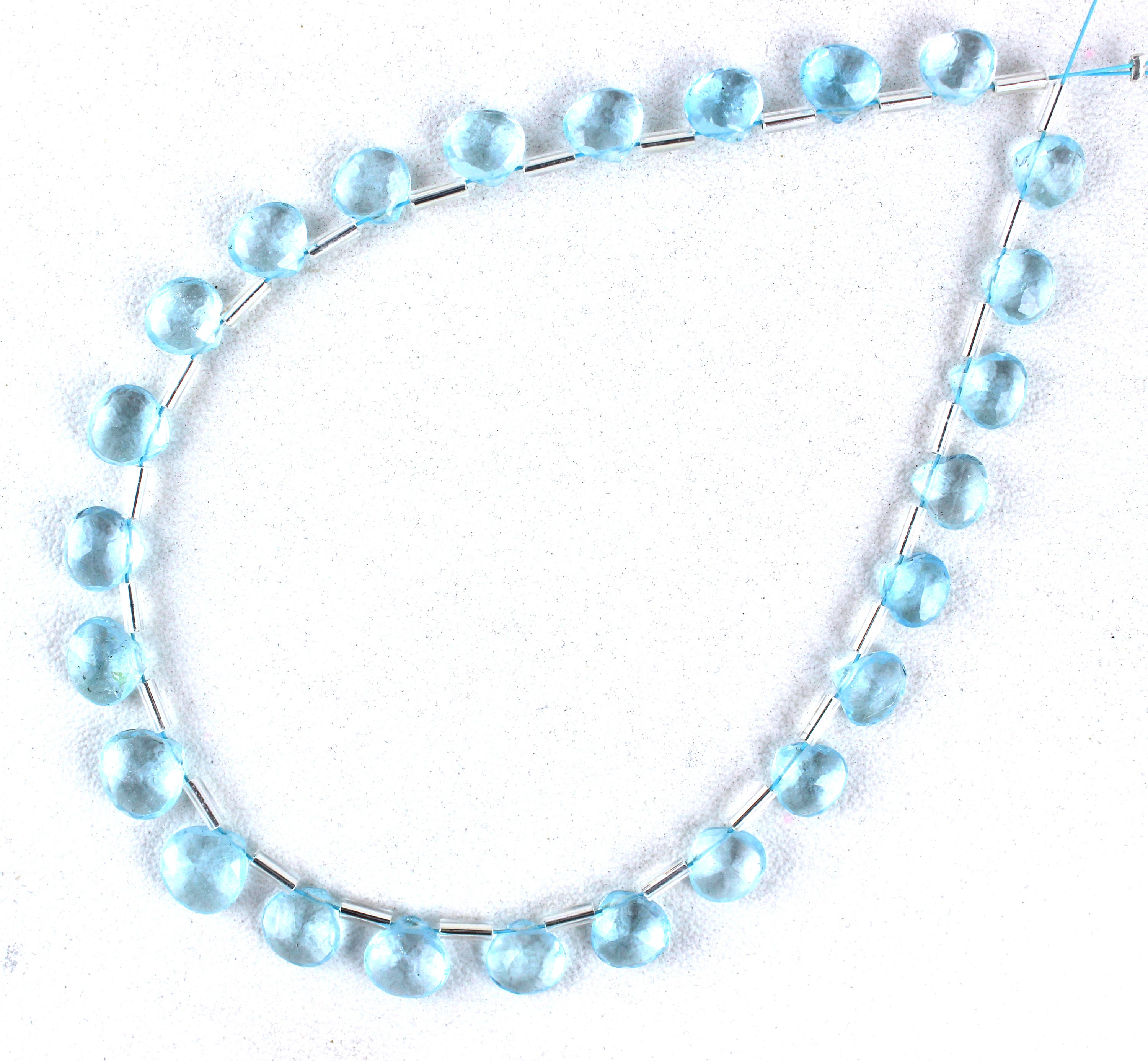 Faceted Blue Topaz Heart Beads: Natural Gemstone Strand (6.5-8mm)