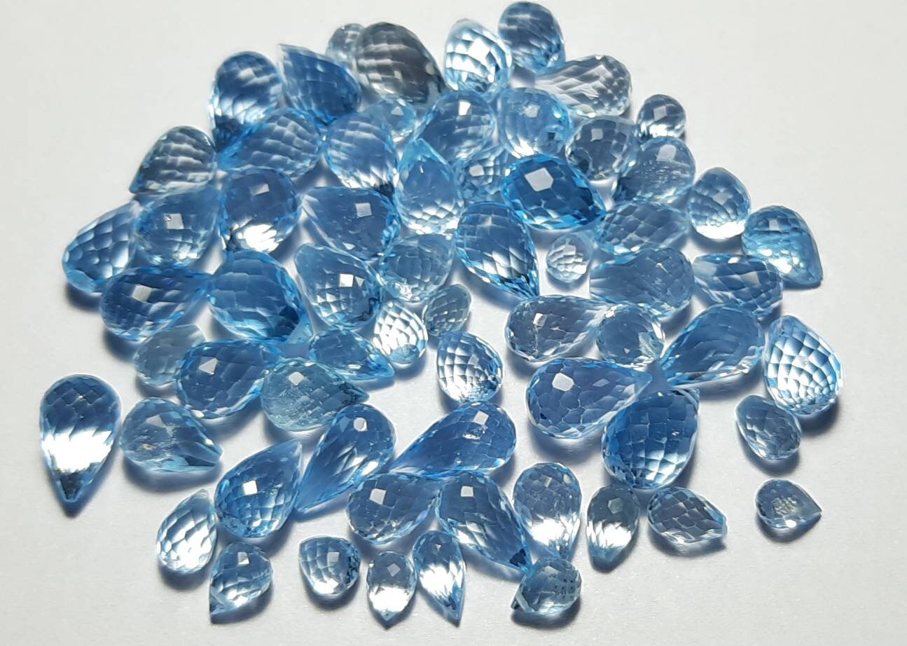 Faceted Sky Blue Topaz Drops: Mixed Size Gemstone Beads (3x5 To 8x12 Mm)