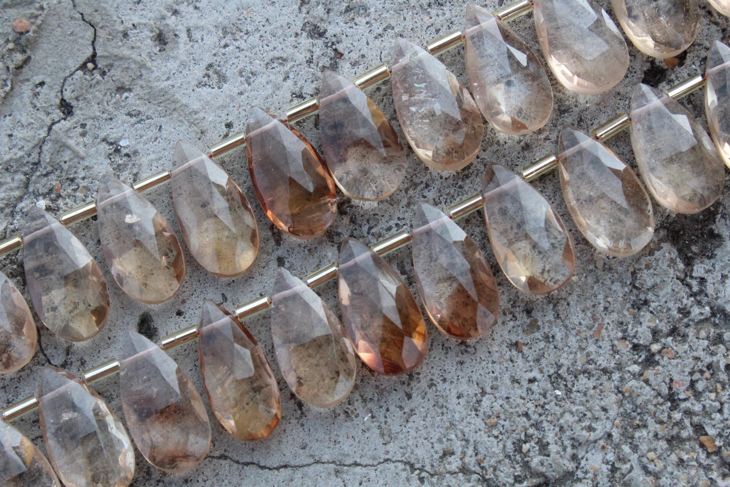 Topaz Gemstone Faceted Briolette Beads | 12-piece Pear-shape I Size—8x17 Mm | Jewelry Setting (c609)