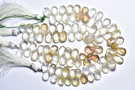 Imperial Topaz Pear Beads - 8 Inches - Natural Beautiful Faceted Imperial Topaz Pear Briolette - Size Is 7x10- 7.5x13 Mm #566