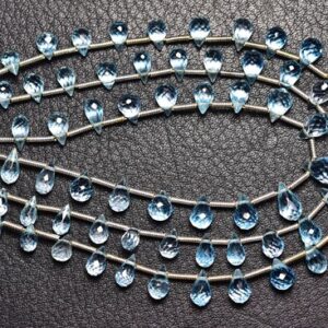 Natural Blue Topaz Teardrop Beads - 8 Inches - Super Quality Blue Topaz Faceted Teardrop Briolettes - Size Is 6x4-8x5mm #290 Natural Blue Topaz Teardrop Beads - 8 Inches - Super Quality Blue Topaz Faceted Teardrop Briolettes - Size Is 6x4-8x5mm #290