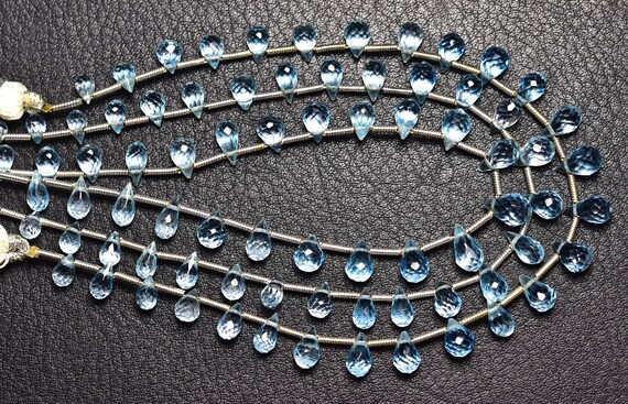 Natural Blue Topaz Teardrop Beads - 8 Inches - Super Quality Blue Topaz Faceted Teardrop Briolettes - Size Is 6x4-8x5mm #290