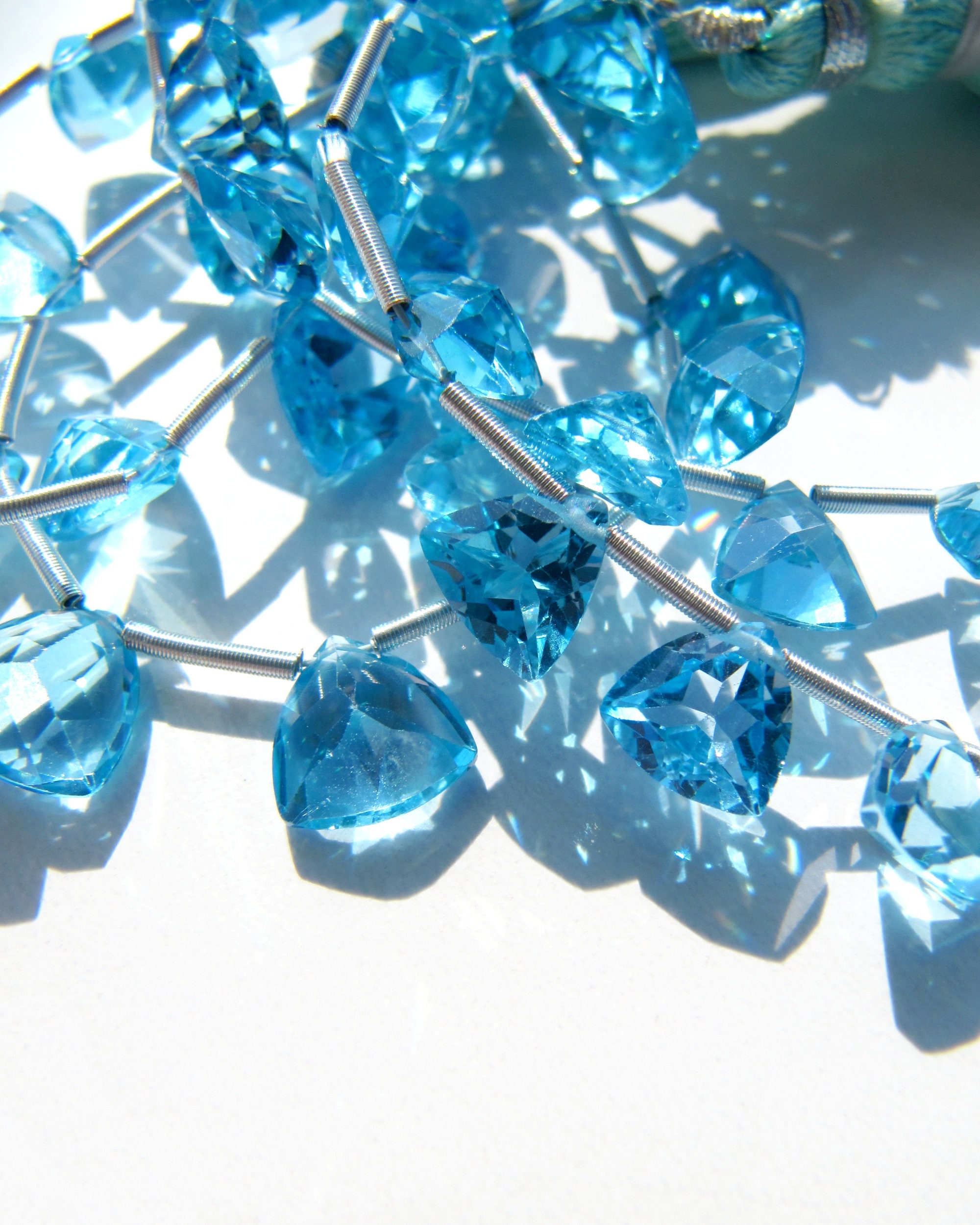 Swiss Blue Topaz • Trillion Cut • 6.50-8mm • Aaa Micro Faceted Pyramid Drops • Natural Topaz • Bright Blue Gemstone • Focal Beads Stunning Swiss Blue Topaz • Trillion Cut • 6.50-8mm • Aaa Micro Faceted Pyramid Drops • Natural Topaz • Bright Blue Gemstone • Focal Beads Stunning
