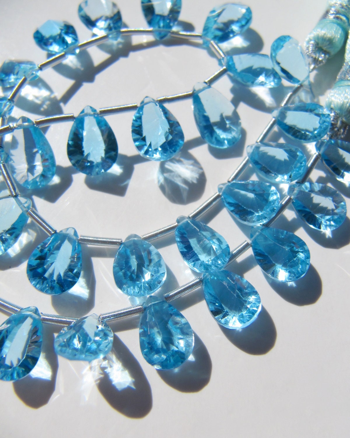 Swiss Blue Topaz Briolettes • 8-10x7mm • Pan Cut Micro Faceted Beads • Bright Blue • Natural Gemstone Beads