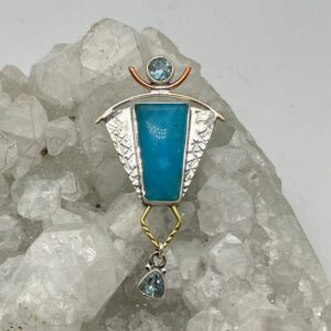 Abstract Smithsonite and Blue Topaz Pendant