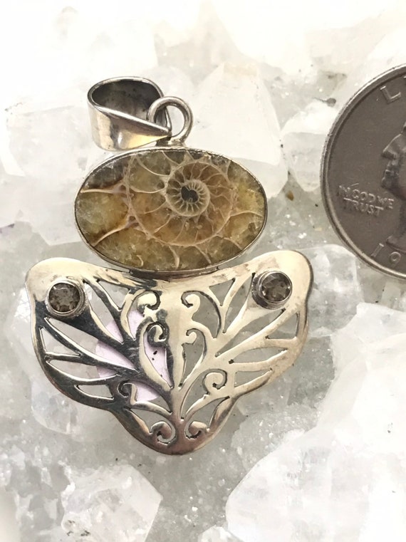 Ammonite And Smokey Topaz Pendant