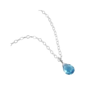 Blue Topaz Teardrop Pendant, Sterling Silver Necklace, December Birthstone