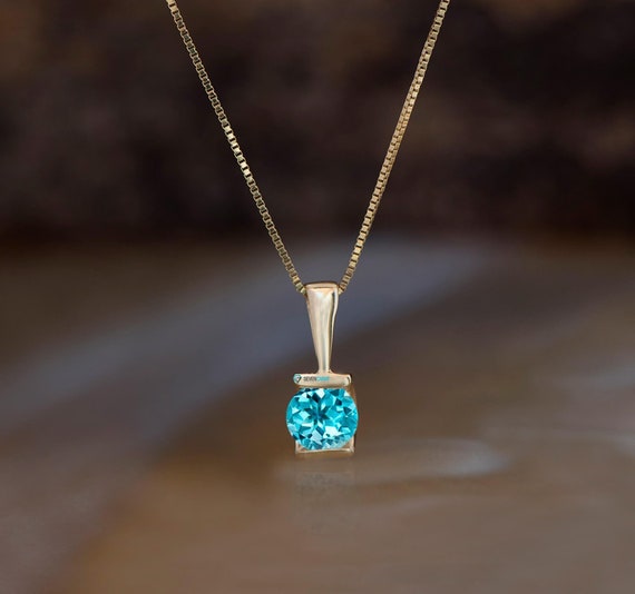 Elegant 14k Solid Gold Blue Topaz Gemstone Pendant, Natural Topaz Jewelry, Fine Jewelry, December Birthstone Gift, Gift For Wife Anniversary