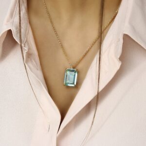 Extra Long Gemstone Necklace · Blue Topaz Pendant Necklace · Rose Gold Rectangle Necklace · Pink Gold Topaz Necklace · November Birthstone