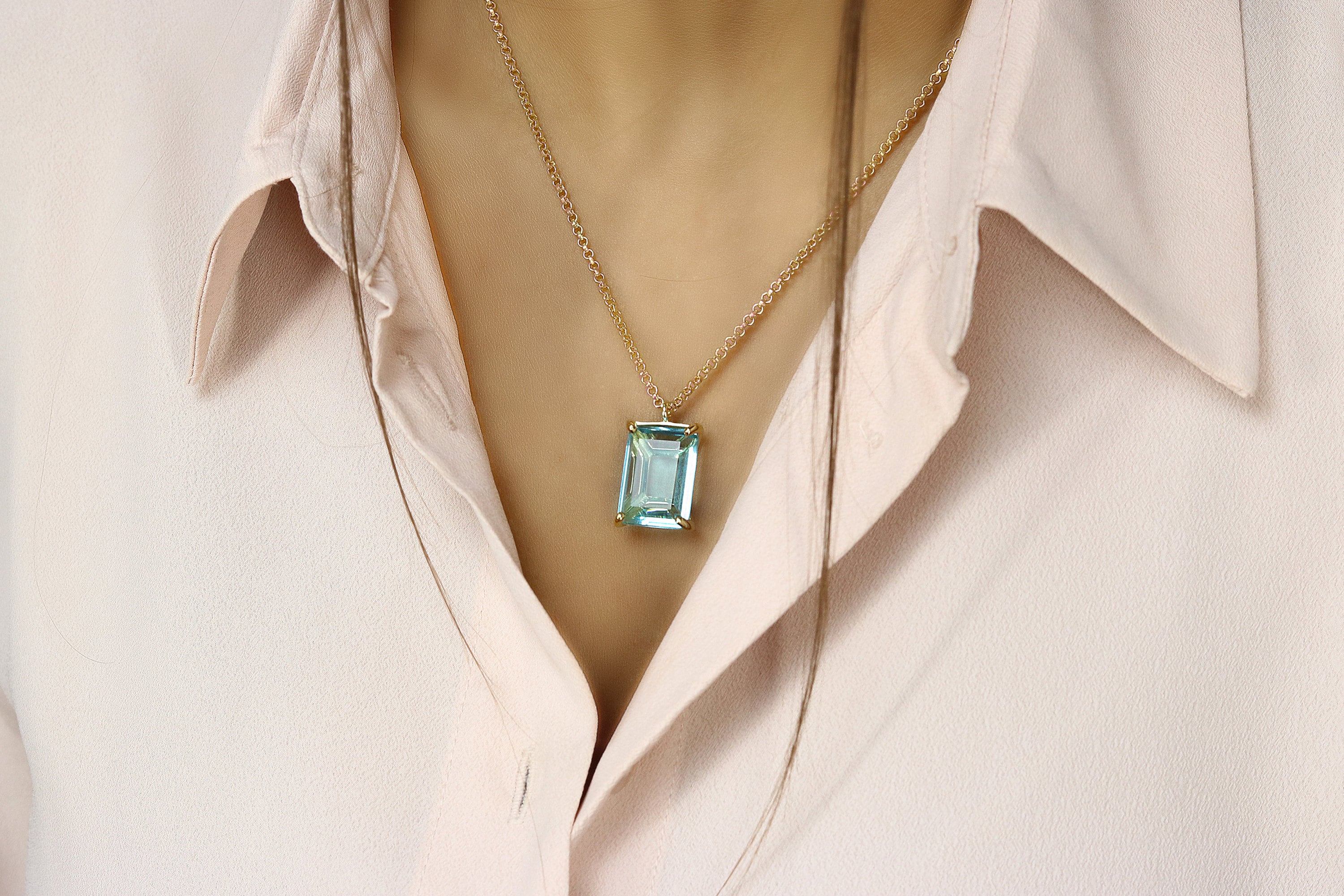 Extra Long Gemstone Necklace · Blue Topaz Pendant Necklace · Rose Gold Rectangle Necklace · Pink Gold Topaz Necklace · November Birthstone