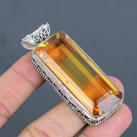 Faceted Whiskey Topaz Pendant: Sterling Silver Gemstone Jewelry