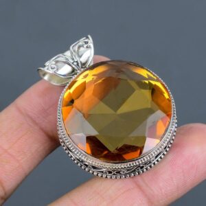 Faceted Whiskey Topaz Pendant: Vintage Sterling Silver Gemstone Jewelry