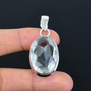 Faceted White Topaz Pendant: Handmade 925 Sterling Silver Gemstone