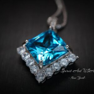 Gemstone Style Blue Topaz Necklace - 6 Ct Square Princess Cut Blue Topaz Pendant - 18kgp @ Sterling Silver - November Birthstone #762