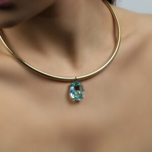 Gold Tribal Necklace · Blue Topaz Pendant · November Birthstone Statement Choker · Custom Tubes Pendant Necklace For Women