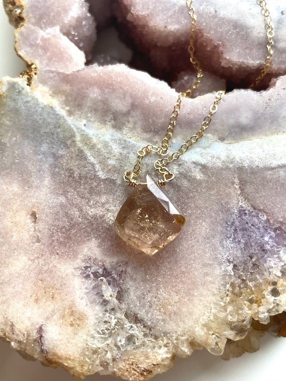 Handcrafted Imperial Topaz Necklace: 14k Gold Fill Pendant, November Birthstone