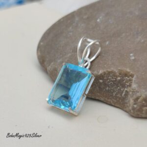 Handmade Blue Topaz 925 Sterling Silver Pendant Necklace