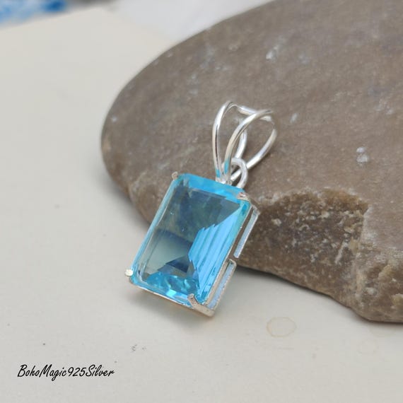 Handmade Blue Topaz 925 Sterling Silver Pendant Necklace