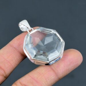 Handmade Octagon White Topaz Pendant: 925 Sterling Silver Gemstone Jewelry