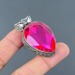 Handmade Pear Pink Fire Topaz Pendant: Vintage 925 Sterling Silver