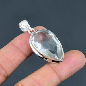 Handmade Pear White Topaz Pendant: Boho Sterling Silver Jewelry