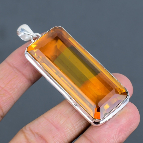 Handmade Whiskey Topaz Pendant: Radiant Gemstone, 925 Sterling Silver Handmade Whiskey Topaz Pendant: Radiant Gemstone, 925 Sterling Silver