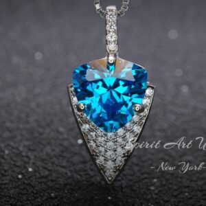 Large Blue Topaz Necklace - Trillion Cut - Blue Topaz Pendant - 18kgp Sterling Silver - Protective Queen's Guard Sword #760