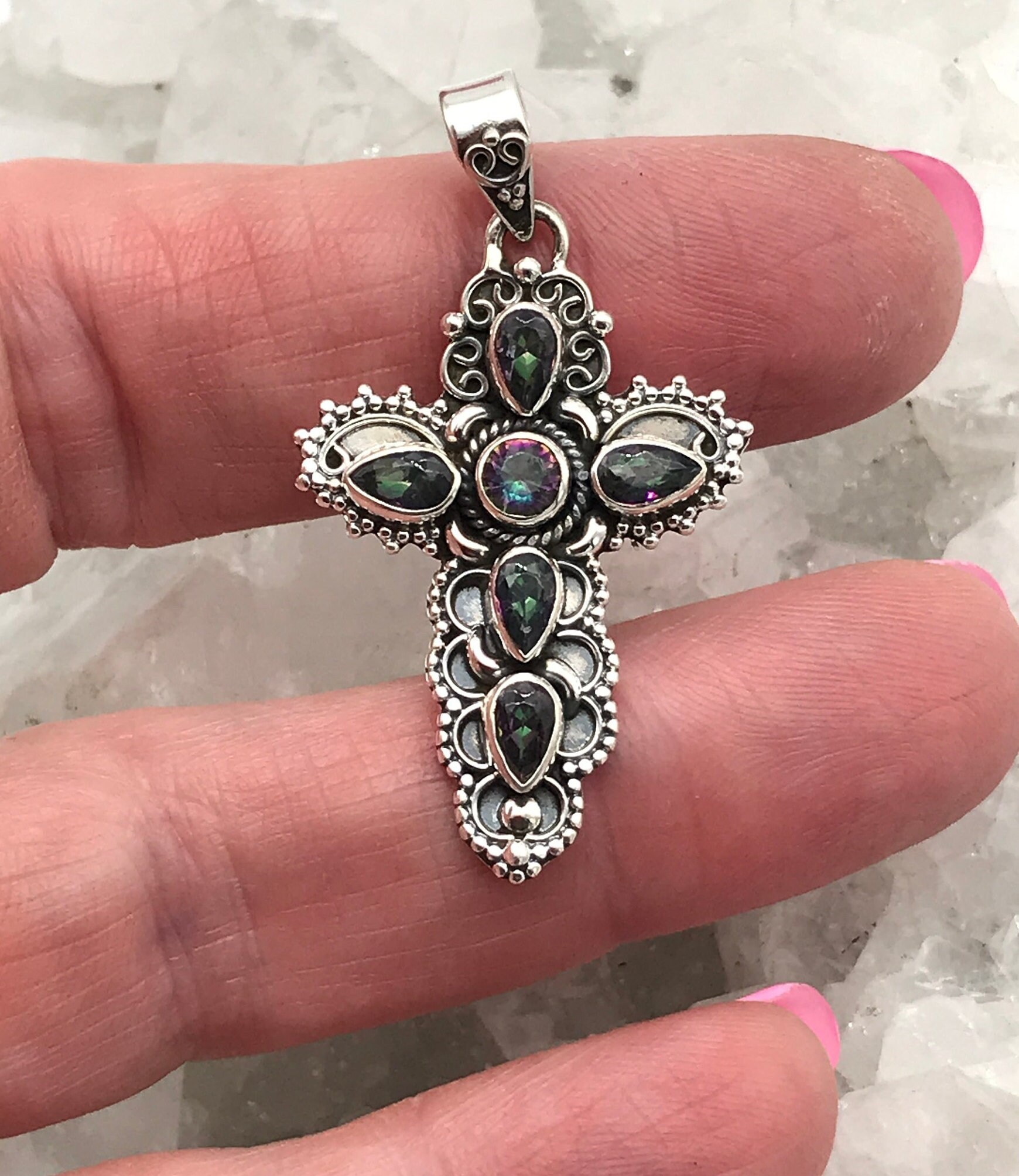 Mystic Topaz Cross Pendant
