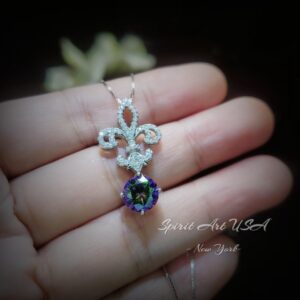 Mystic Topaz Necklace - Gemstone Kite Flower Pendant - 18kgp @ Sterling Silver - 2.2 Ct Round Rainbow Topaz Jewelry #405