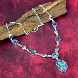 Natural Abalone Shell Gemstone Necklace Mystic Topaz Handmade Silver Jewelry 925 Sterling Silver Pendant Bohemian Silver Necklace Love Gift