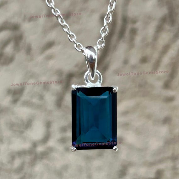 Octagon London Blue Topaz Pendant: Sterling Silver Handmade Necklace Octagon London Blue Topaz Pendant: Sterling Silver Handmade Necklace