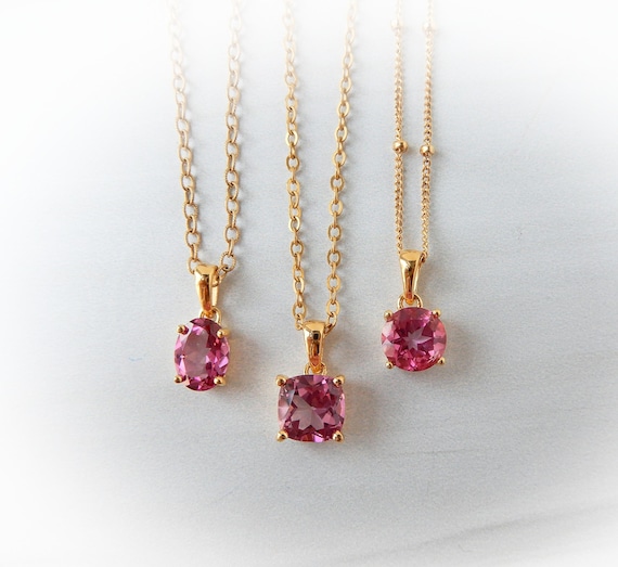 Pink Topaz Necklace Gold Vermeil • Pink Topaz Pendant • Gold Band Pink Topaz • Genuine Pink Topaz • Wedding Jewelry • November Birthstone