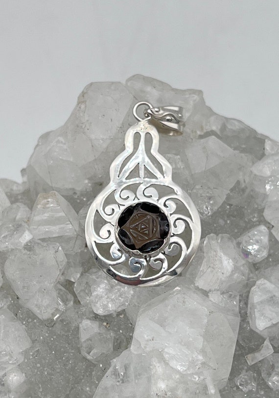 Smokey Topaz Carved Rose Pendant