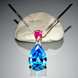 Teardrop Topaz Necklace Sterling Silver 6 Ct 18k White Gold Plated Lab Created Swiss Blue Blue Topaz Pendant #782