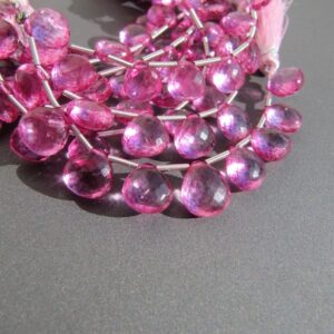 Pink Topaz Heart Drop Briolette Drilled Beads • AAA Micro Faceted Cut • 6-7-8mm Choose Size • Treated Natural Gemstone • Fuchsia Hot Pink Pink Topaz Heart Drop Briolette Drilled Beads • AAA Micro Faceted Cut • 6-7-8mm Choose Size • Treated Natural Gemstone • Fuchsia Hot Pink
