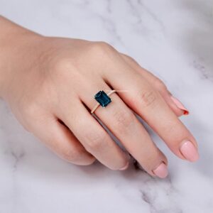 14k Solid Rose Gold/London Blue Topaz Diamond Ring/Emerald Cut Ring/Something Blue For Bride/December Birthstone/Solitaire Proposal Ring