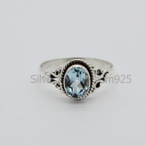 Blue Topaz Ring: Handmade 925 Sterling Silver Antique Ring