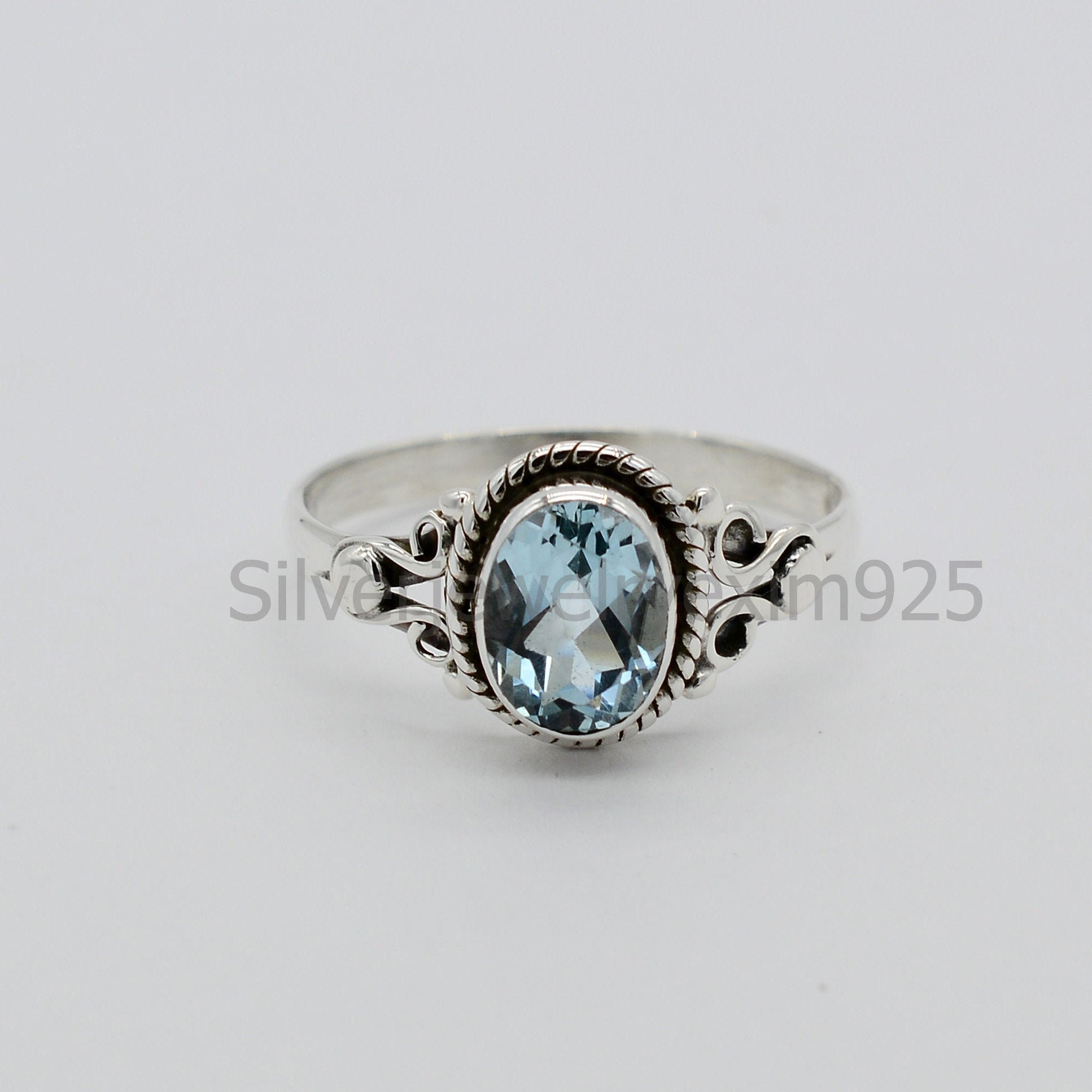 Blue Topaz Ring: Handmade 925 Sterling Silver Antique Ring