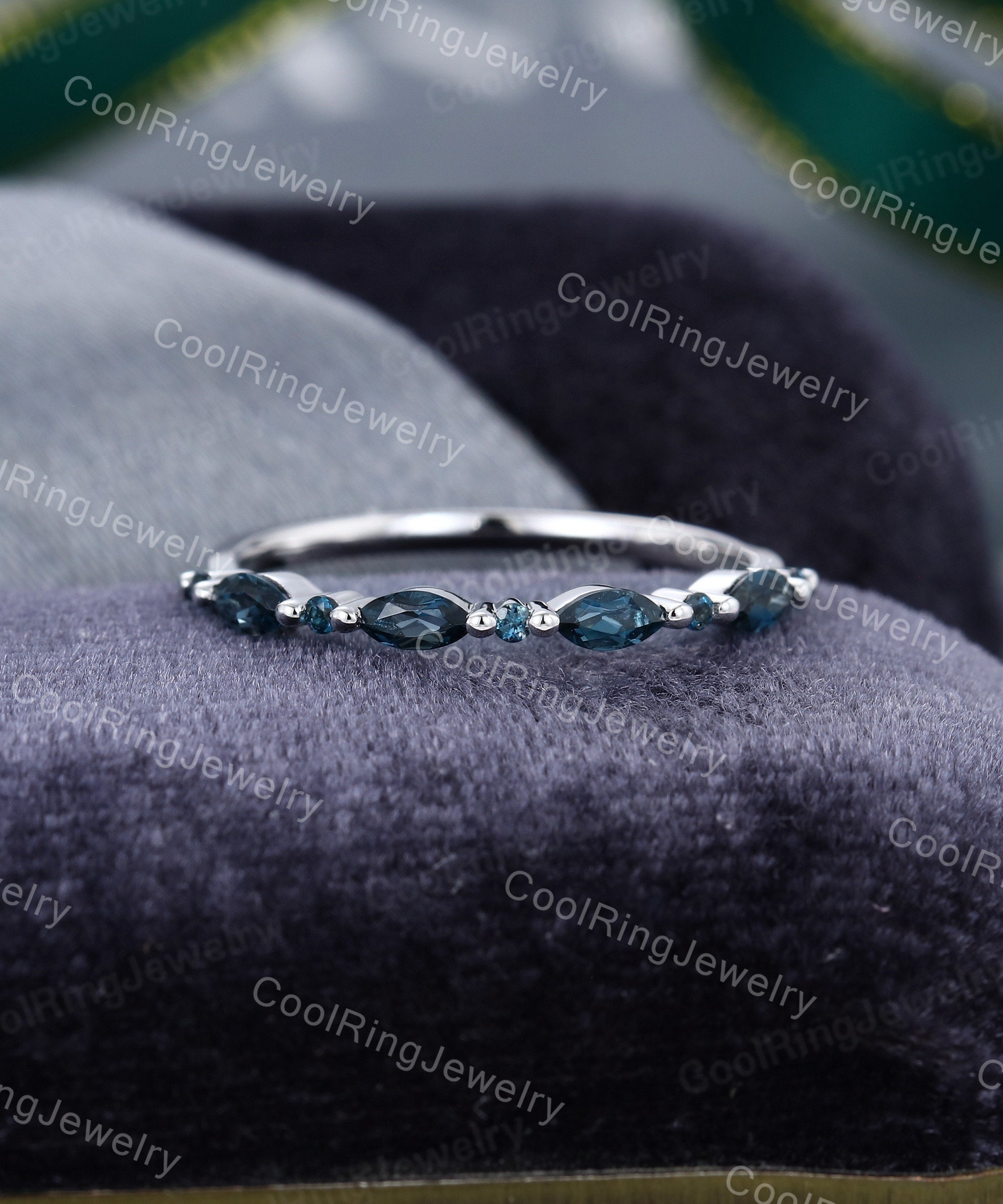 Half Eternity London Blue Topaz White Gold Wedding Band Unique Custom Birthstone Ring Marquise Cut Wedding Band Stacking Matching Band Half Eternity London Blue Topaz White Gold Wedding Band Unique Custom Birthstone Ring Marquise Cut Wedding Band Stacking Matching Band